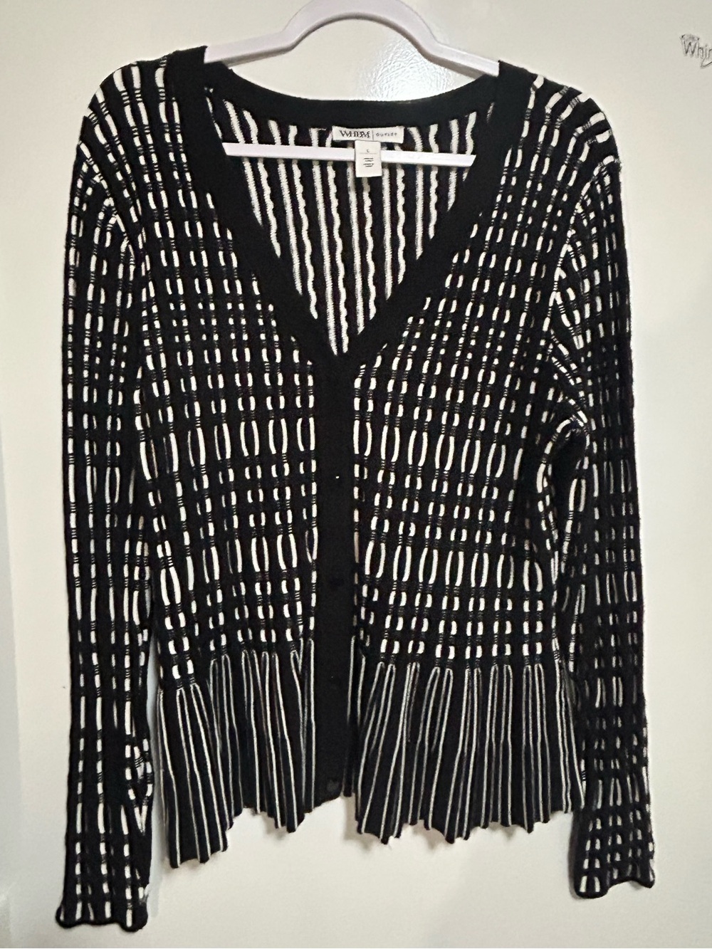 WHBM geometric print sweater cardigan black White Sz L Button Up